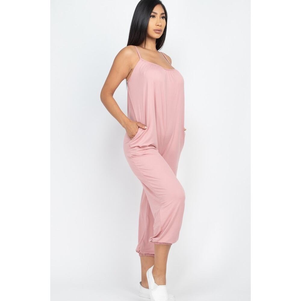 Spaghetti strap solid jumpsuit (Mauve)-Large
